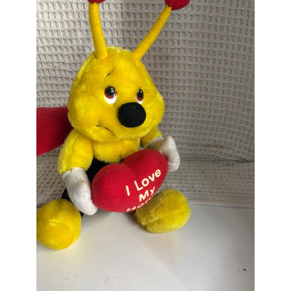 Vintage Style Valentine Bumble Bee Plush I Love My Honey Yellow Red 10"